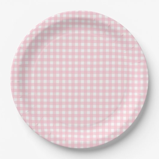 Preppy Pink Plaid Gingham Party Papieren Bordje (Voorkant)