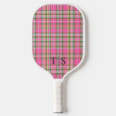Preppy Pink Plaid Monogram Girly Tartan Pickleball Paddle (Voorkant)