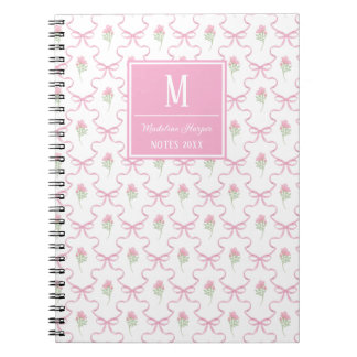 Preppy Pink Ribbon Trellis met Rozen Monogram Notitieboek