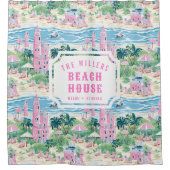 Preppy Pink Sand Castle | Beach House Douchegordijn (Voorkant)