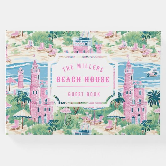 Preppy Pink Sand Castle | Beach House Gastenboek (Voorkant)
