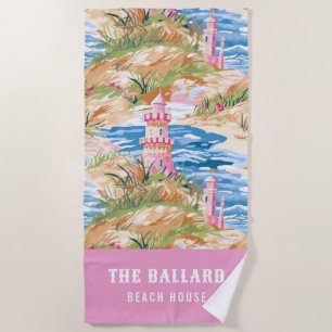 Preppy Pink Sand Castle op een heuvel   Beach Hous Strandlaken