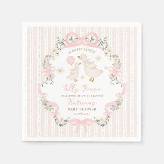 Preppy Pink Silly Goose Bow Floral Baby Shower Servet (Voorkant)