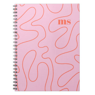 Preppy Pink Squiggle Abstract Patroon Gepersonalis Notitieboek
