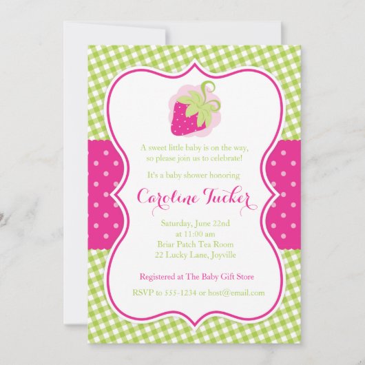 Preppy Pink Strawberry Baby shower Uitnodiging (Voorkant)