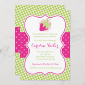 Preppy Pink Strawberry Baby shower Uitnodiging (Voorkant / Achterkant)