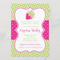 Preppy Pink Strawberry Baby shower Uitnodiging