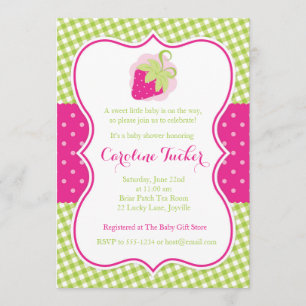 Preppy Pink Strawberry Baby shower Uitnodiging