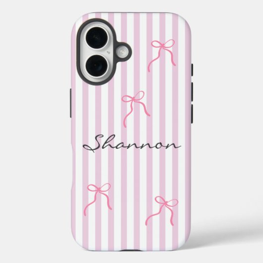 Preppy Pink Stripe and Bow Personalized Case-Mate iPhone Case (Achterkant)