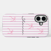 Preppy Pink Stripe and Bow Personalized Case-Mate iPhone Case (Achterkant (horizontaal))