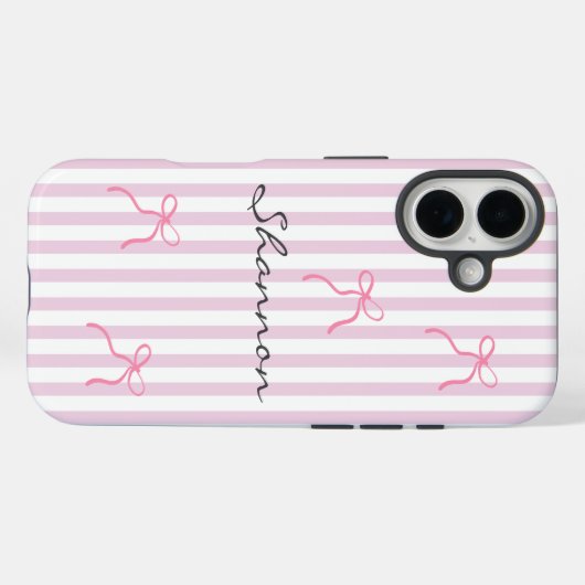 Preppy Pink Stripe and Bow Personalized  Case-Mate iPhone Case (Achterkant (horizontaal))