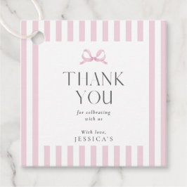 Preppy Pink Striped Bow Baby Shower Favor Tag Bedankjes Labels