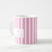 Preppy Pink Stripes & Bow Aangepaste naam Koffiemok (Voorkant links)