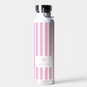 Preppy Pink Stripes & Bow Aangepaste naam Waterfles (Links)