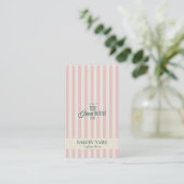 Preppy Pink Stripes Green Bakery Logo QR Code  Visitekaartje (Staand voorkant)