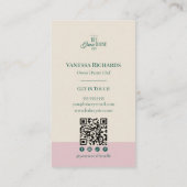 Preppy Pink Stripes Green Bakery Logo QR Code  Visitekaartje (Achterkant)