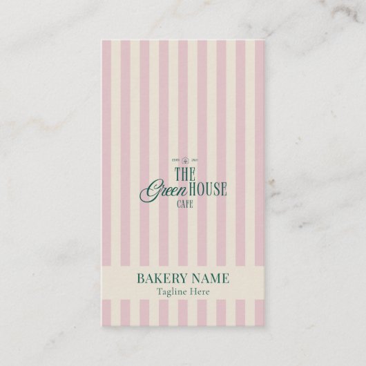Preppy Pink Stripes Green Bakery Logo QR Code  Visitekaartje (Voorkant)