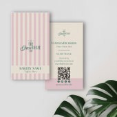 Preppy Pink Stripes Green Bakery Logo QR Code  Visitekaartje