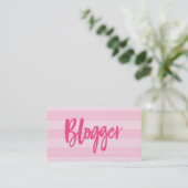 Preppy Pink Stripes Script Blogger Social Media Visitekaartje (Staand voorkant)