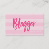 Preppy Pink Stripes Script Blogger Social Media Visitekaartje (Voorkant)
