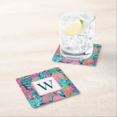 Preppy Pink Teal Navy Blue Pineapple Monogram Kartonnen Onderzetters (Insitu)