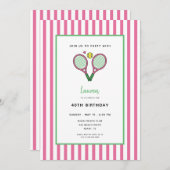 Preppy Pink Tennis Racquet Birthday  Kaart (Voorkant / Achterkant)