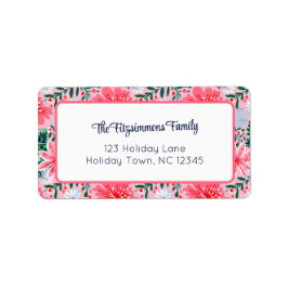 Preppy Pink Tropical Christmas Floral  Etiket