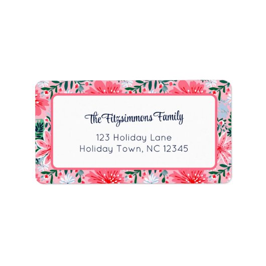 Preppy Pink Tropical Christmas Floral  Etiket (Voorkant)