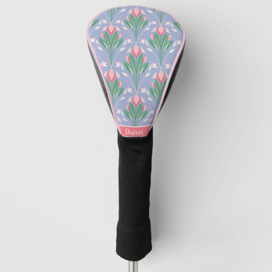 Preppy Pink Tulips Golf Head Hoesje voor haar Golfheadcover (Voorkant)