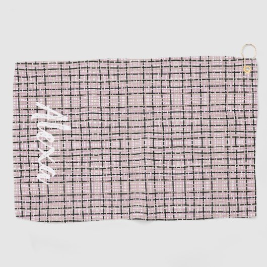 Preppy Pink Tweed Custom Golfhanddoek (Horizontaal)