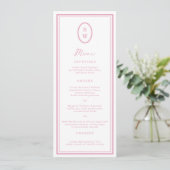Preppy Pioenroze Chic Monogram Bruiloftsmenu kaart (Staand voorkant)