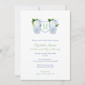 Preppy Pistachio Navy Floral Monogram Baby shower Kaart (Voorkant)