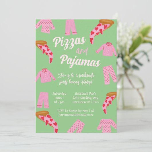 Preppy Pizza en Pyjama Bachelorette  Kaart (Staand voorkant)