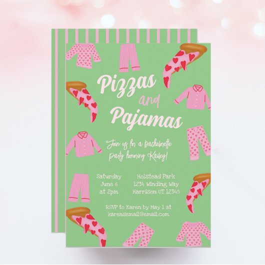 Preppy Pizza en Pyjama Meidenavond Kaart
