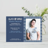 Preppy Plaid Afstudeer Uitnodiging {Blauw} (Staand voorkant)