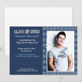 Preppy Plaid Afstudeer Uitnodiging {Blauw} (Voorkant / Achterkant)