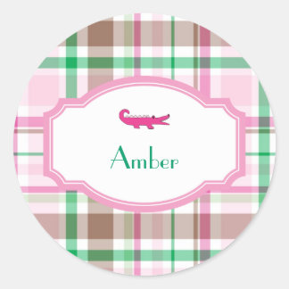 Preppy Plaid Alligator Lilly Douche Verjaardag Ronde Sticker