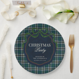 Preppy Plaid Christmas Party Green Navy Tartan   Papieren Bordje