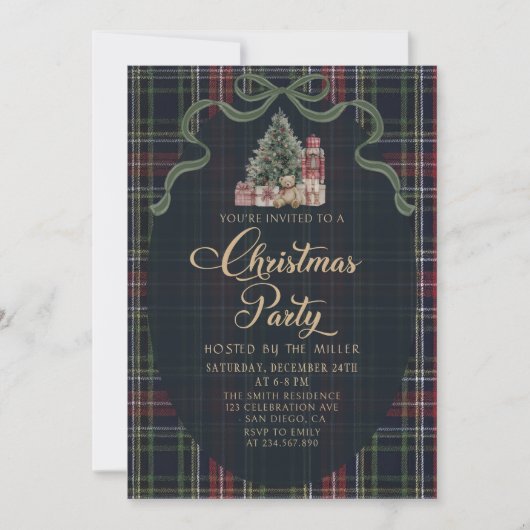 Preppy Plaid Christmas Party Invitation Kaart (Voorkant)