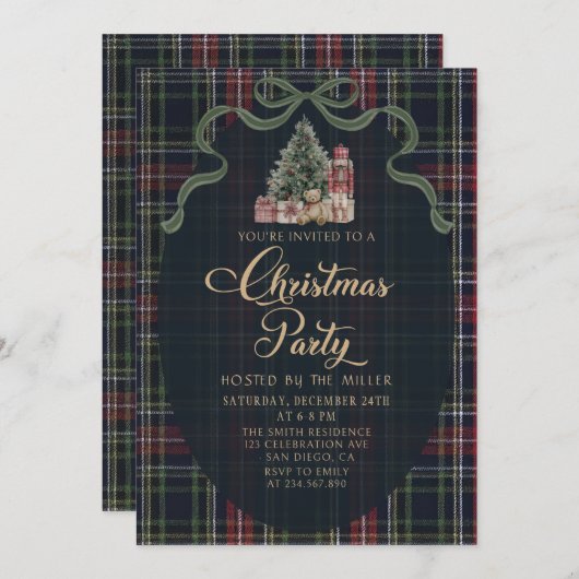 Preppy Plaid Christmas Party Invitation Kaart (Voorkant / Achterkant)