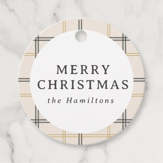 Preppy Plaid Double Stripe Christmas Gifting Bedankjes Labels (Voorkant)