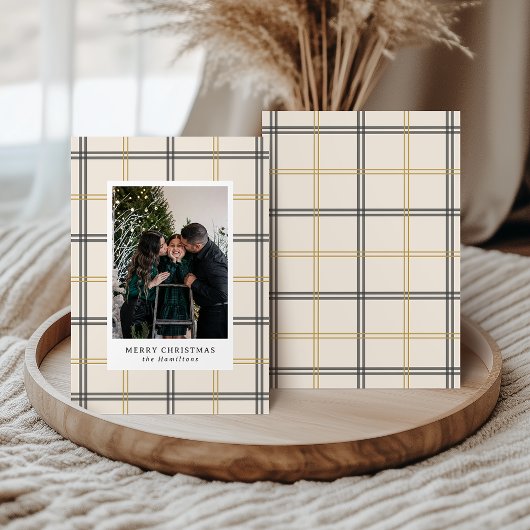 Preppy Plaid Double Stripe Window Christmas Card Kaart