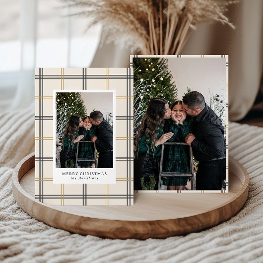 Preppy Plaid Double Stripe Window Christmas Card Kaart