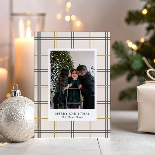 Preppy Plaid Double Stripe Window Christmas Card Kaart