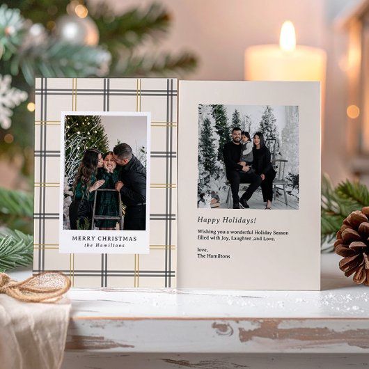 Preppy Plaid Double Stripe Window Christmas Card Kaart