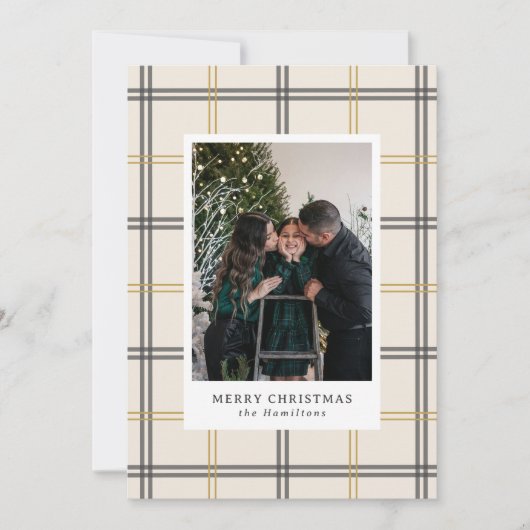 Preppy Plaid Double Stripe Window Christmas Card Kaart (Voorkant)