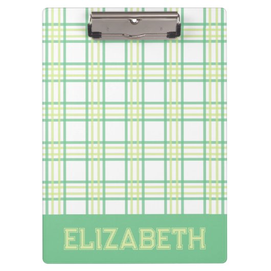 Preppy Plaid Green Lime Varsity Font School Klembord (Voorkant)