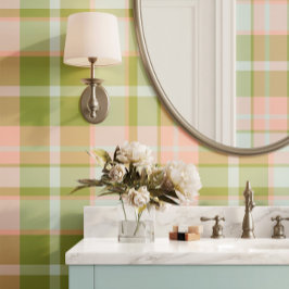 Preppy Plaid in roze, groen en blauw Behang