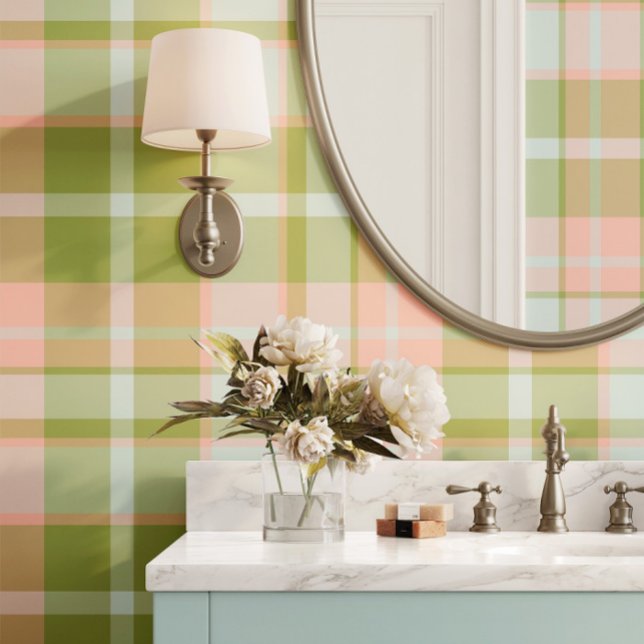 Preppy Plaid in roze, groen en blauw Behang (Creator heeft geüpload)
