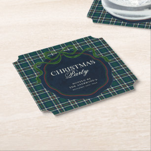 Preppy Plaid Kerstfeest Borduur Groen Marine Schot Kartonnen Onderzetters